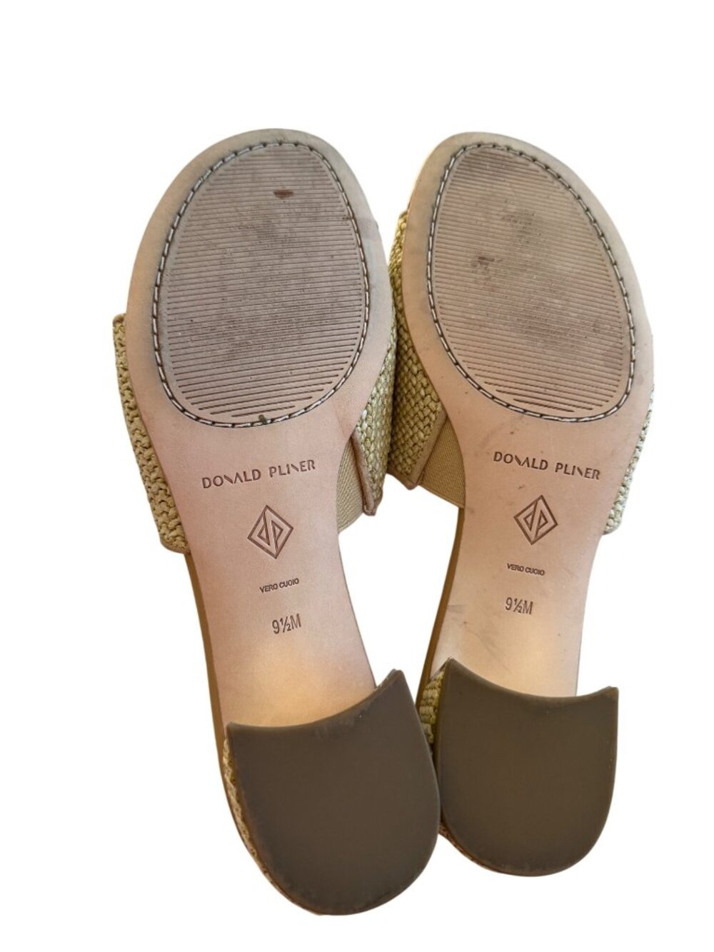 Donald J. Pliner Womens Naia Sandals Size 9.5 Tan Raffia Saddle Slip On Casual - Picture 6 of 11